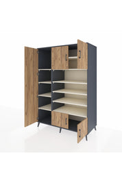 Kronos Dolap 10 Raflı 5 Kapaklı 132x59x195 Antrasit-Çam/Aytaşı