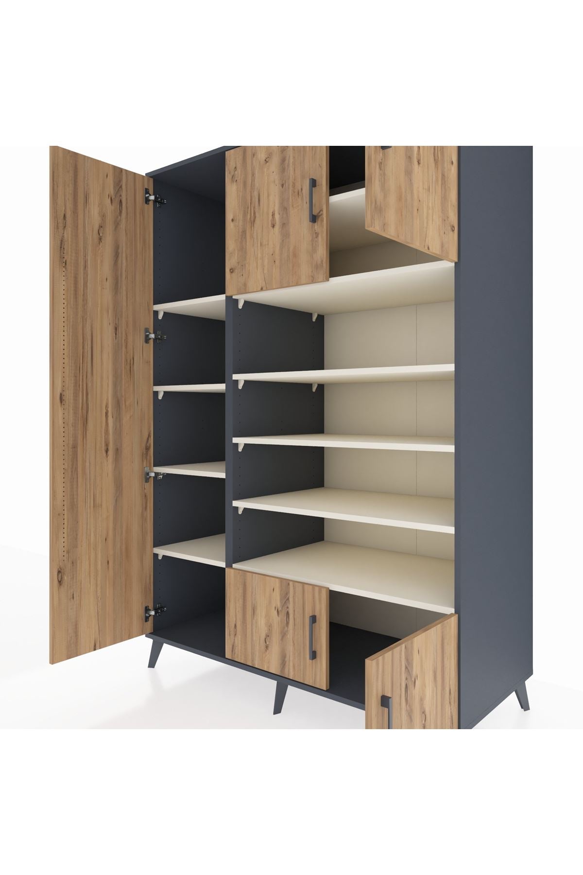 Kronos Dolap 10 Raflı 5 Kapaklı 132x59x195 Antrasit-Çam/Aytaşı