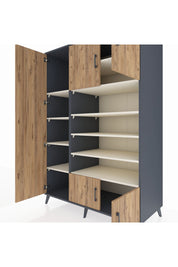 Kronos Dolap 10 Raflı 5 Kapaklı 132x59x195 Antrasit-Çam/Aytaşı