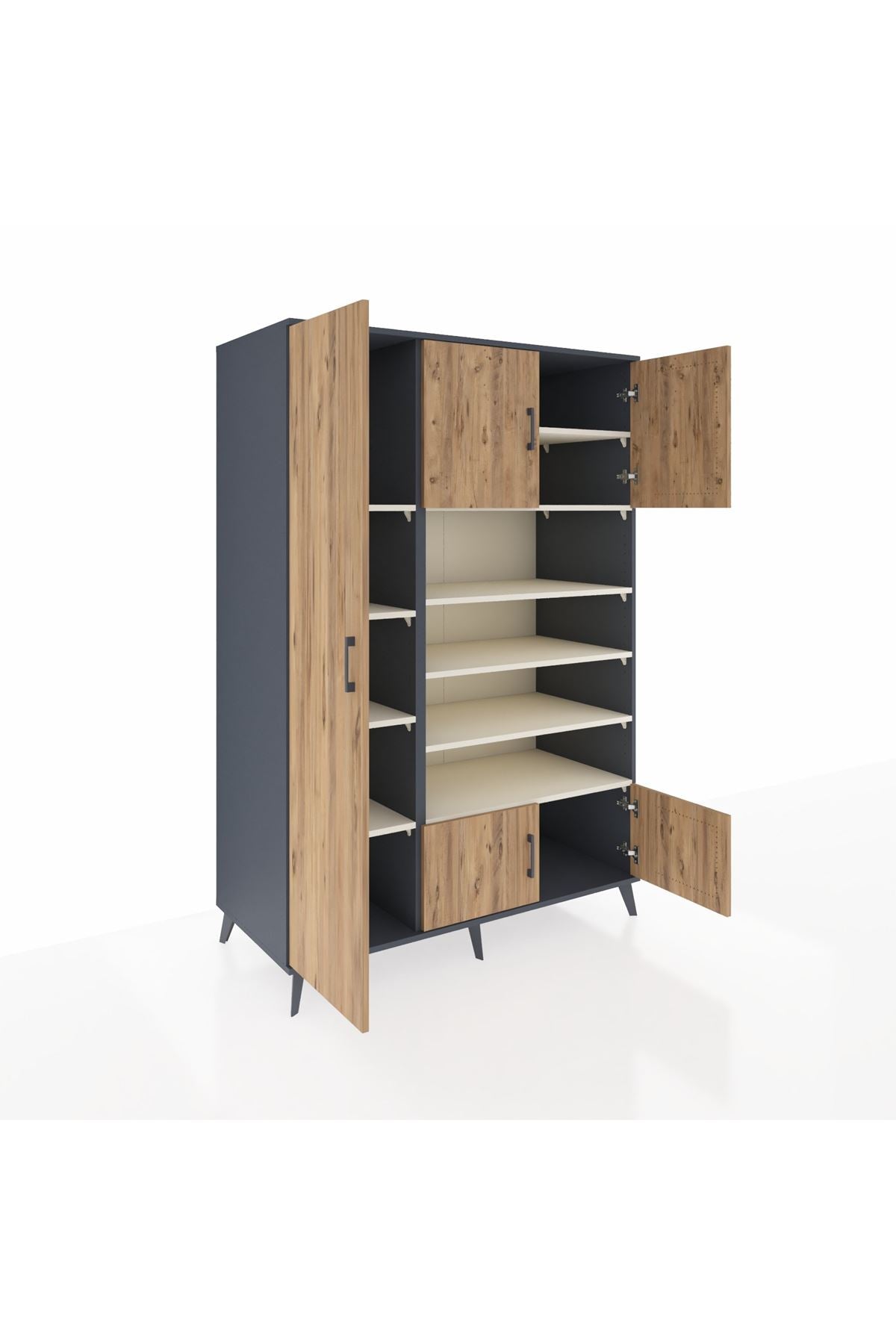 Kronos Dolap 10 Raflı 5 Kapaklı 132x59x195 Antrasit-Çam/Aytaşı