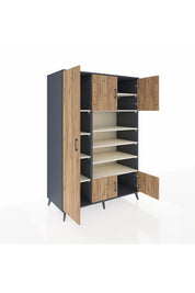 Kronos Dolap 10 Raflı 5 Kapaklı 132x59x195 Antrasit-Çam/Aytaşı