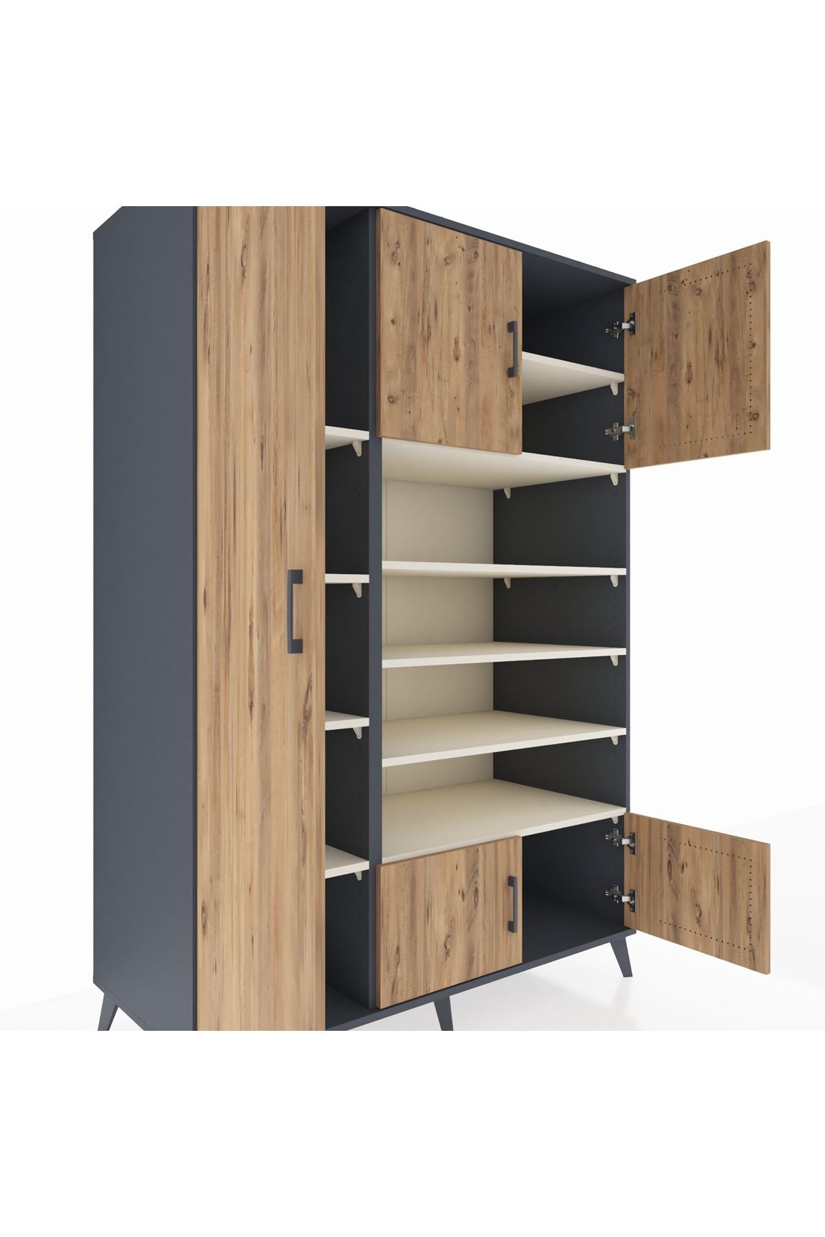 Kronos Dolap 10 Raflı 5 Kapaklı 132x59x195 Antrasit-Çam/Aytaşı