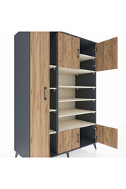 Kronos Dolap 10 Raflı 5 Kapaklı 132x59x195 Antrasit-Çam/Aytaşı