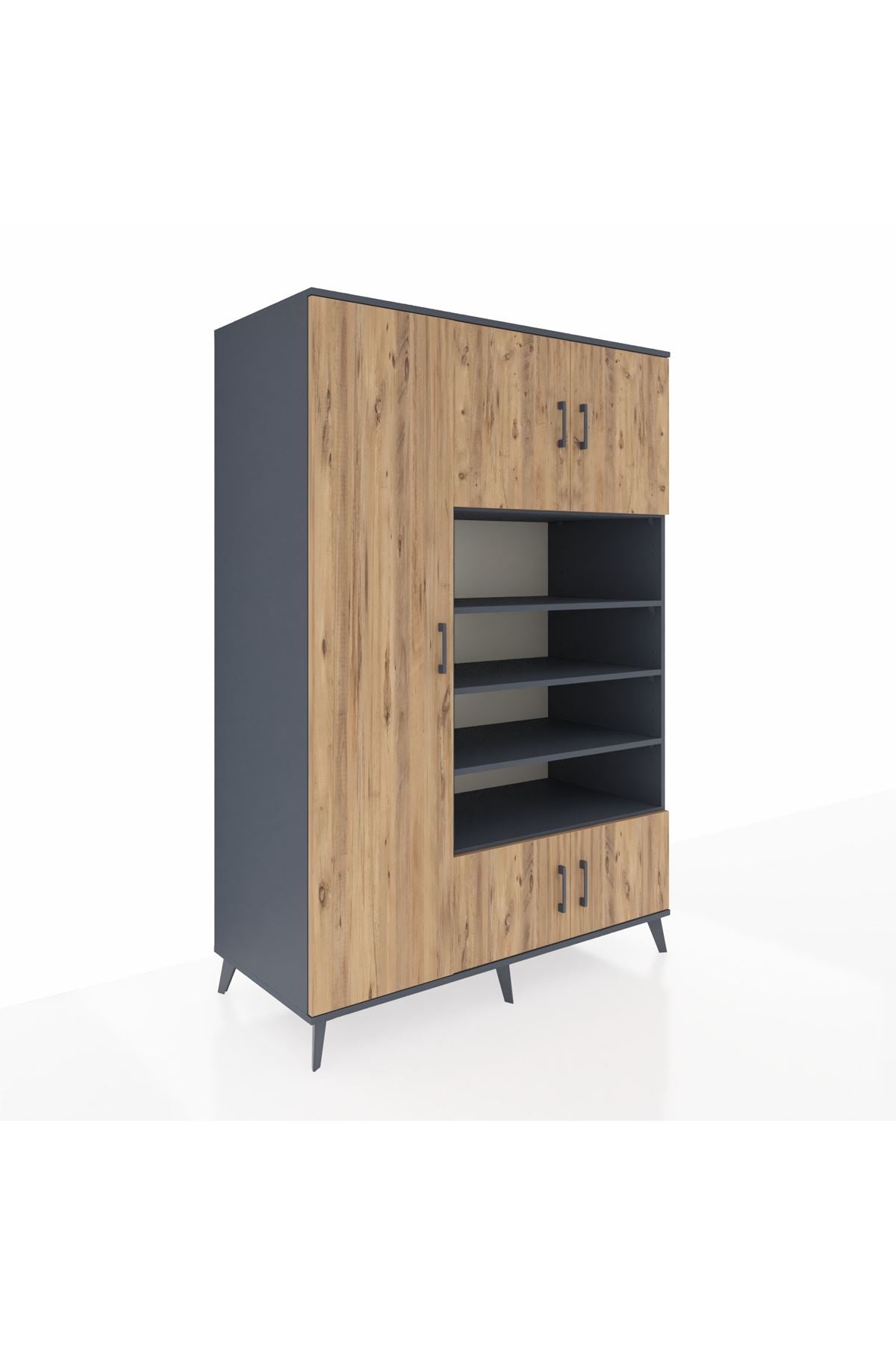 Kronos Dolap 10 Raflı 5 Kapaklı 132x59x195 Antrasit-Çam/Antrasit