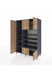 Kronos Dolap 10 Raflı 5 Kapaklı 132x59x195 Antrasit-Çam/Antrasit