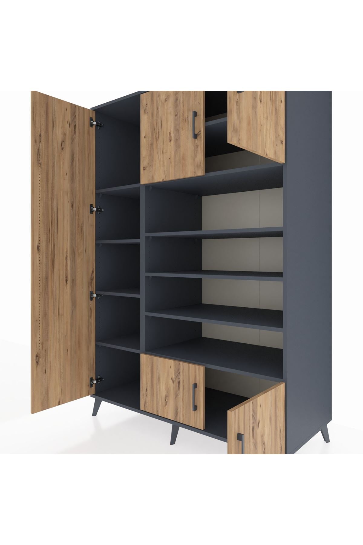 Kronos Dolap 10 Raflı 5 Kapaklı 132x59x195 Antrasit-Çam/Antrasit