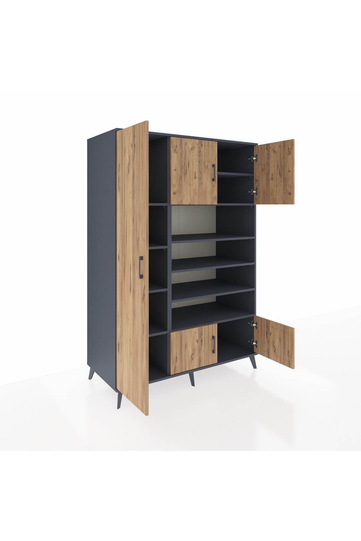 Kronos Dolap 10 Raflı 5 Kapaklı 132x59x195 Antrasit-Çam/Antrasit