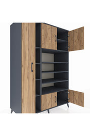 Kronos Dolap 10 Raflı 5 Kapaklı 132x59x195 Antrasit-Çam/Antrasit