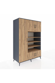 Kronos Dolap 10 Raflı 5 Kapaklı 132x59x195 Antrasit-Çam/Çam