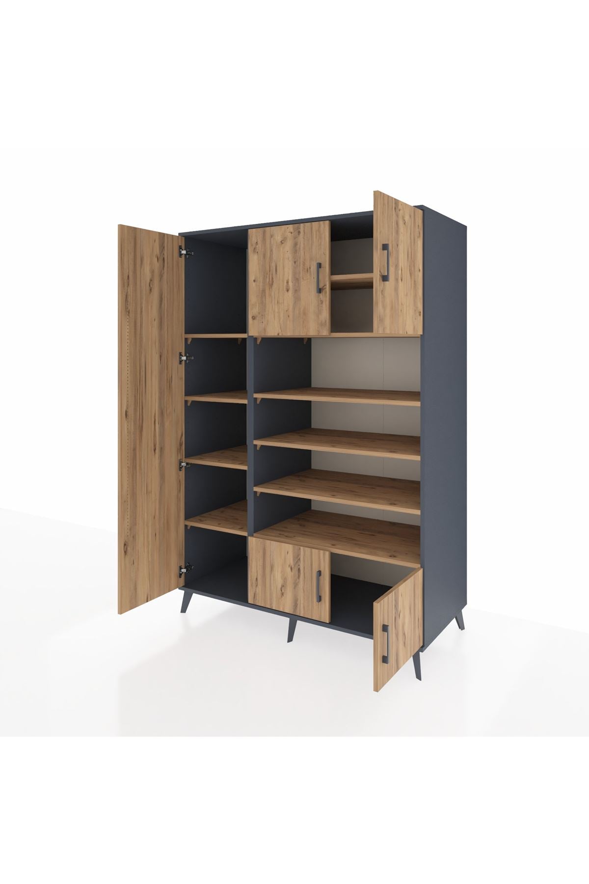 Kronos Dolap 10 Raflı 5 Kapaklı 132x59x195 Antrasit-Çam/Çam