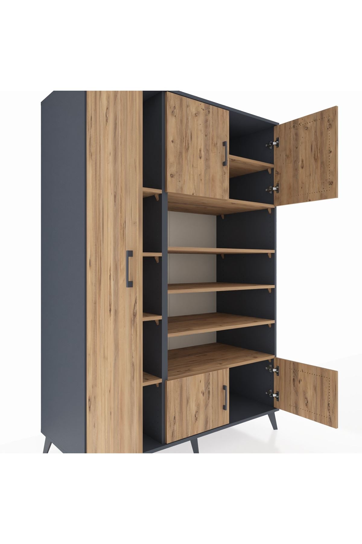 Kronos Dolap 10 Raflı 5 Kapaklı 132x59x195 Antrasit-Çam/Çam