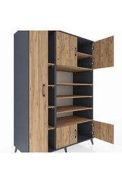 Kronos Dolap 10 Raflı 5 Kapaklı 132x59x195 Antrasit-Çam/Çam