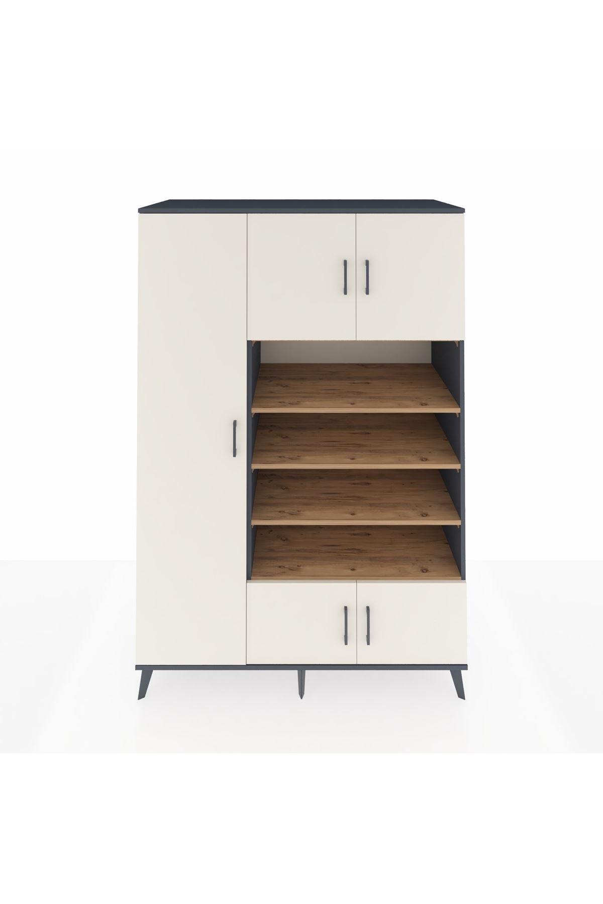 Kronos Dolap 10 Raflı 5 Kapaklı 132x59x195 Antrasit-Aytaşı/Çam