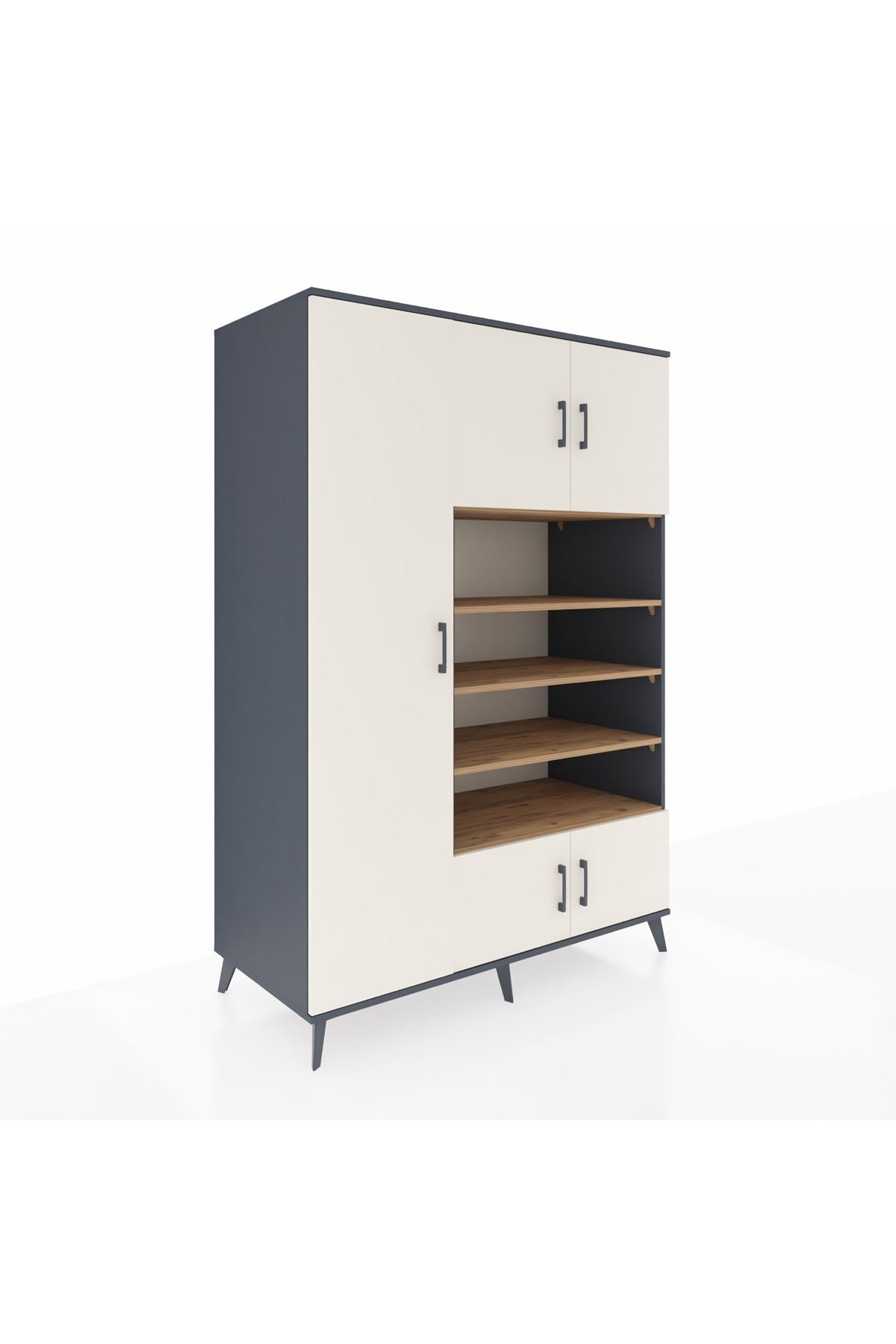 Kronos Dolap 10 Raflı 5 Kapaklı 132x59x195 Antrasit-Aytaşı/Çam