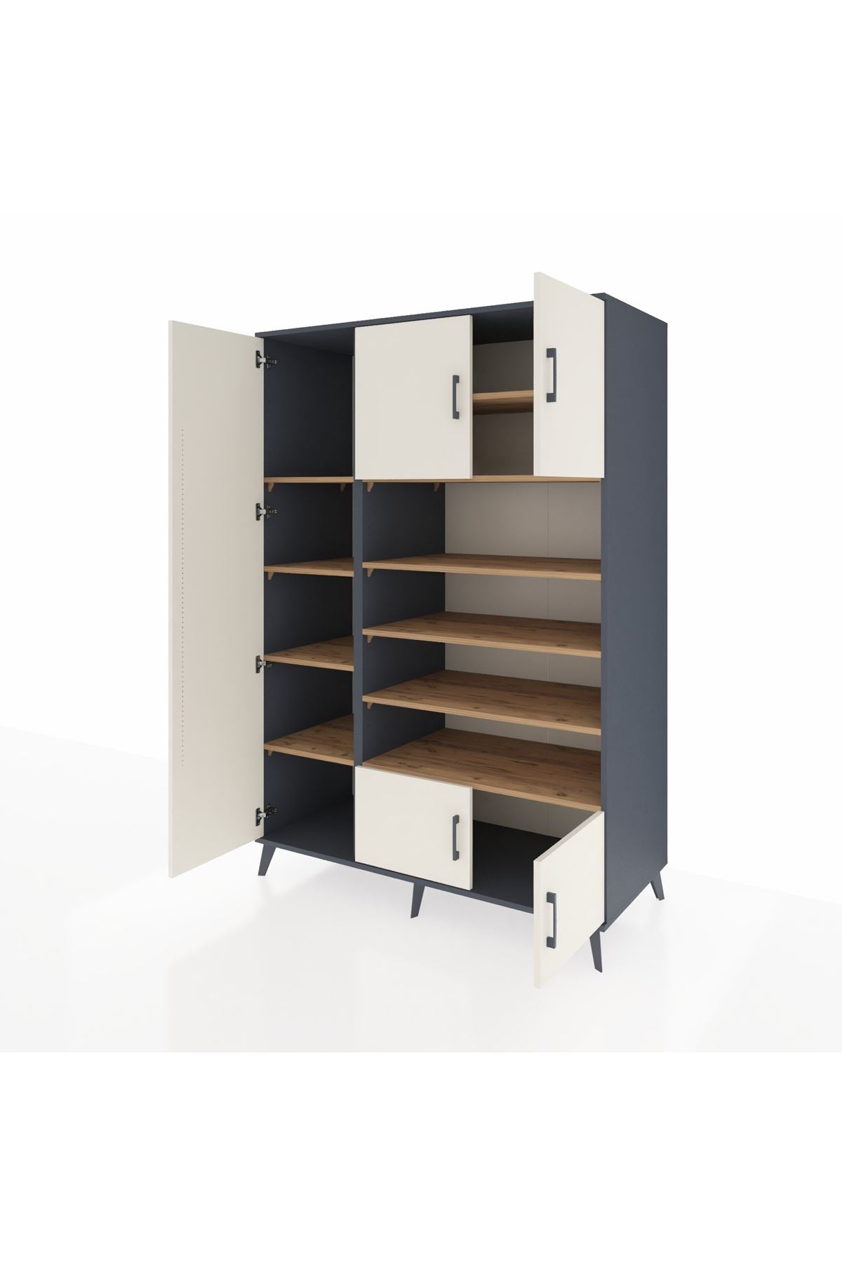 Kronos Dolap 10 Raflı 5 Kapaklı 132x59x195 Antrasit-Aytaşı/Çam