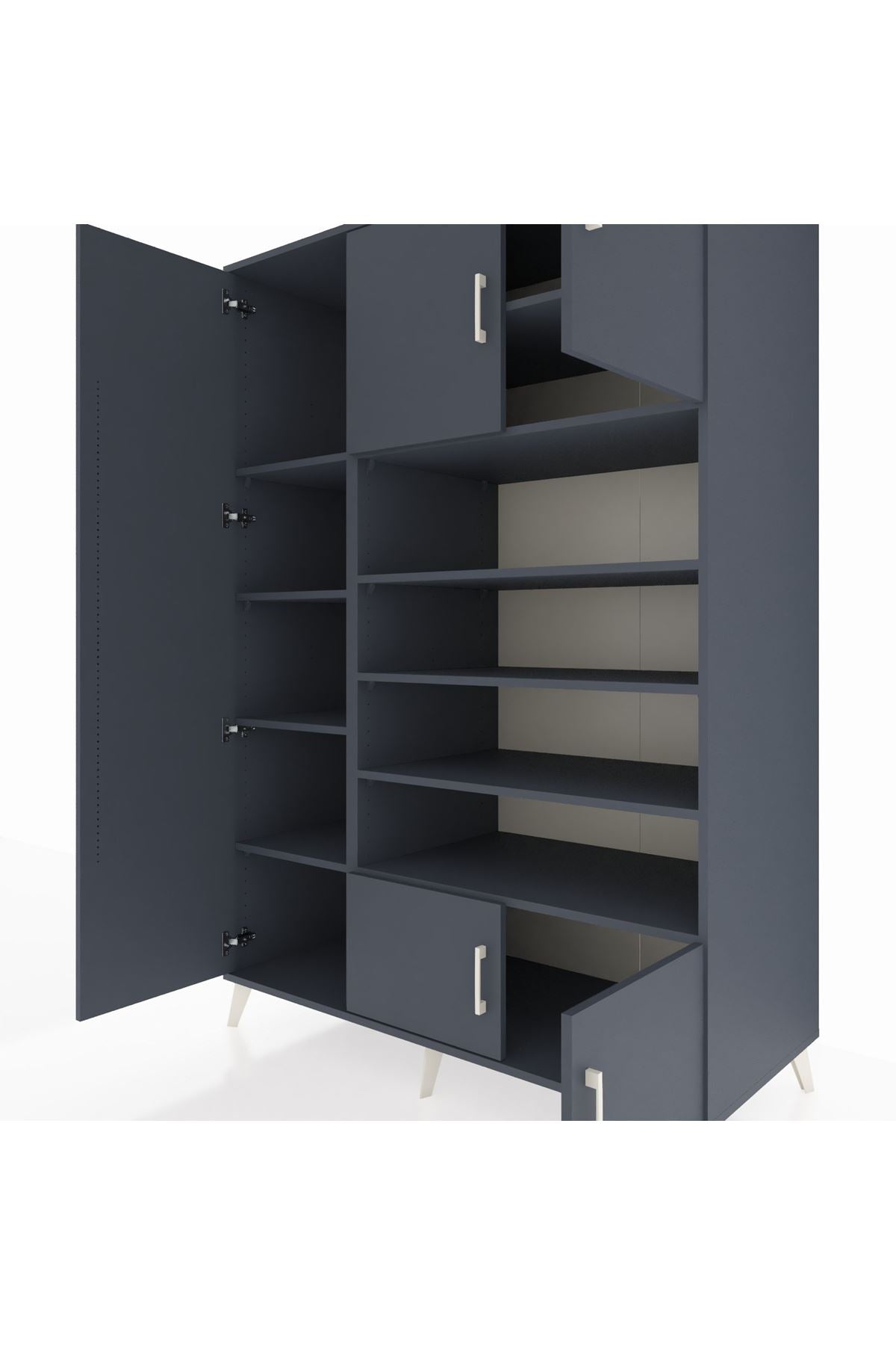 Kronos Dolap 10 Raflı 5 Kapaklı 132x59x195 Antrasit-Antrasit/Antrasit