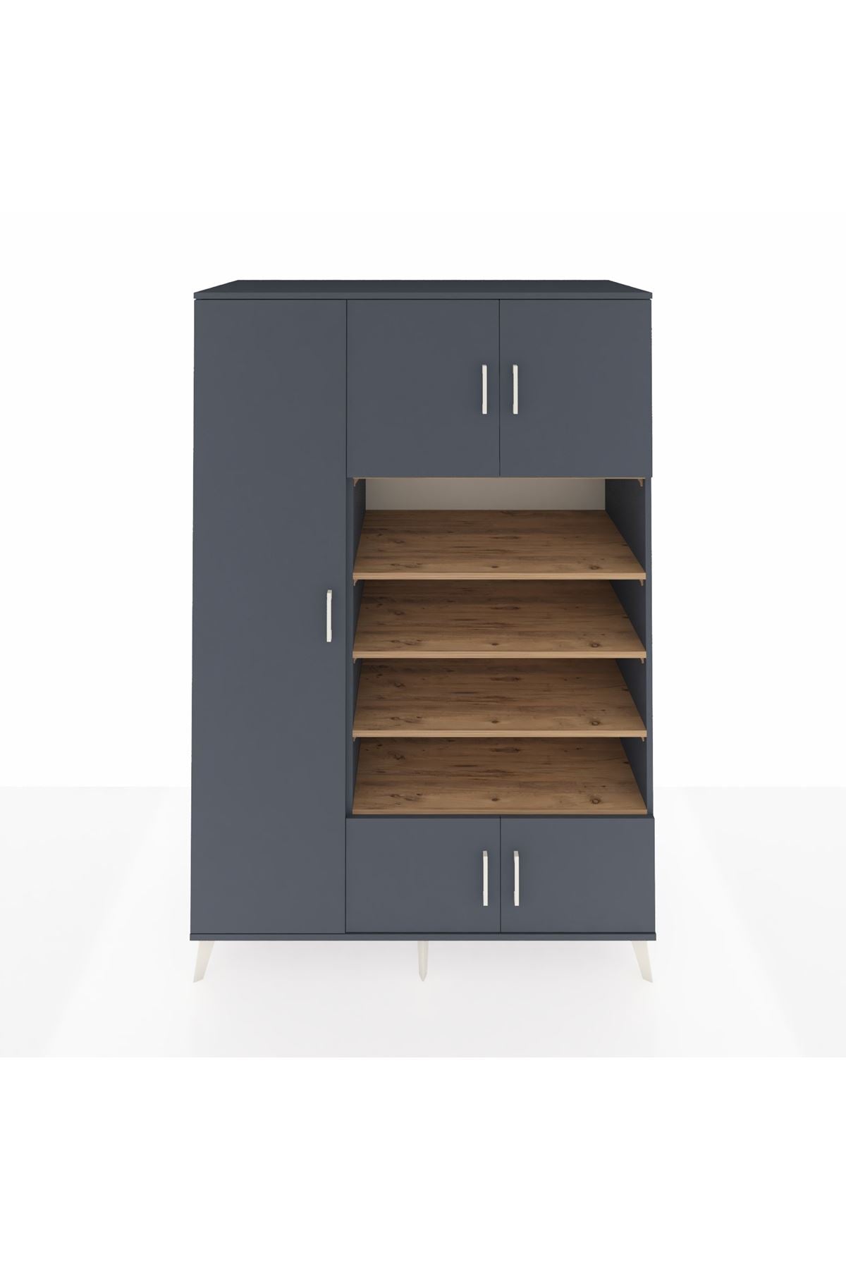 Kronos Dolap 10 Raflı 5 Kapaklı 132x59x195 Antrasit-Antrasit/Çam