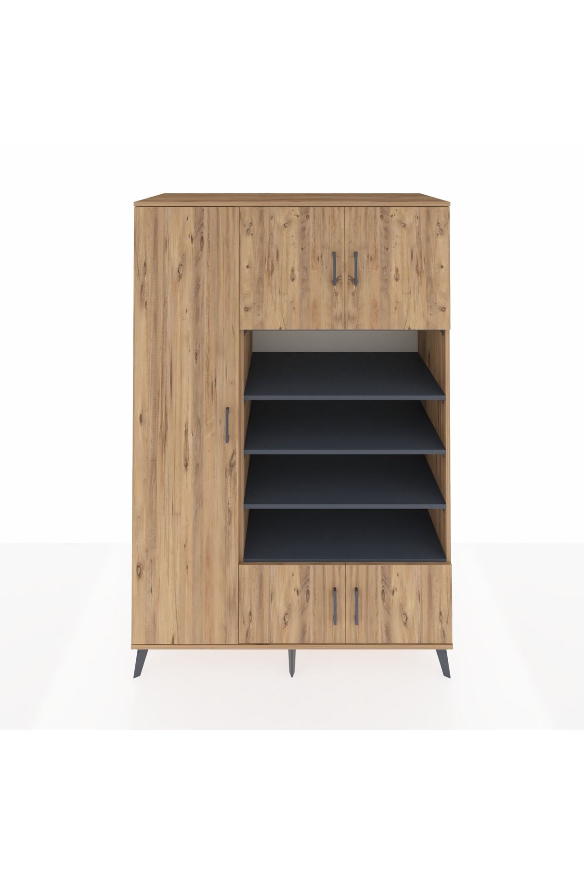 Kronos Dolap 10 Raflı 5 Kapaklı 132x59x195 Çam-Çam/Antrasit