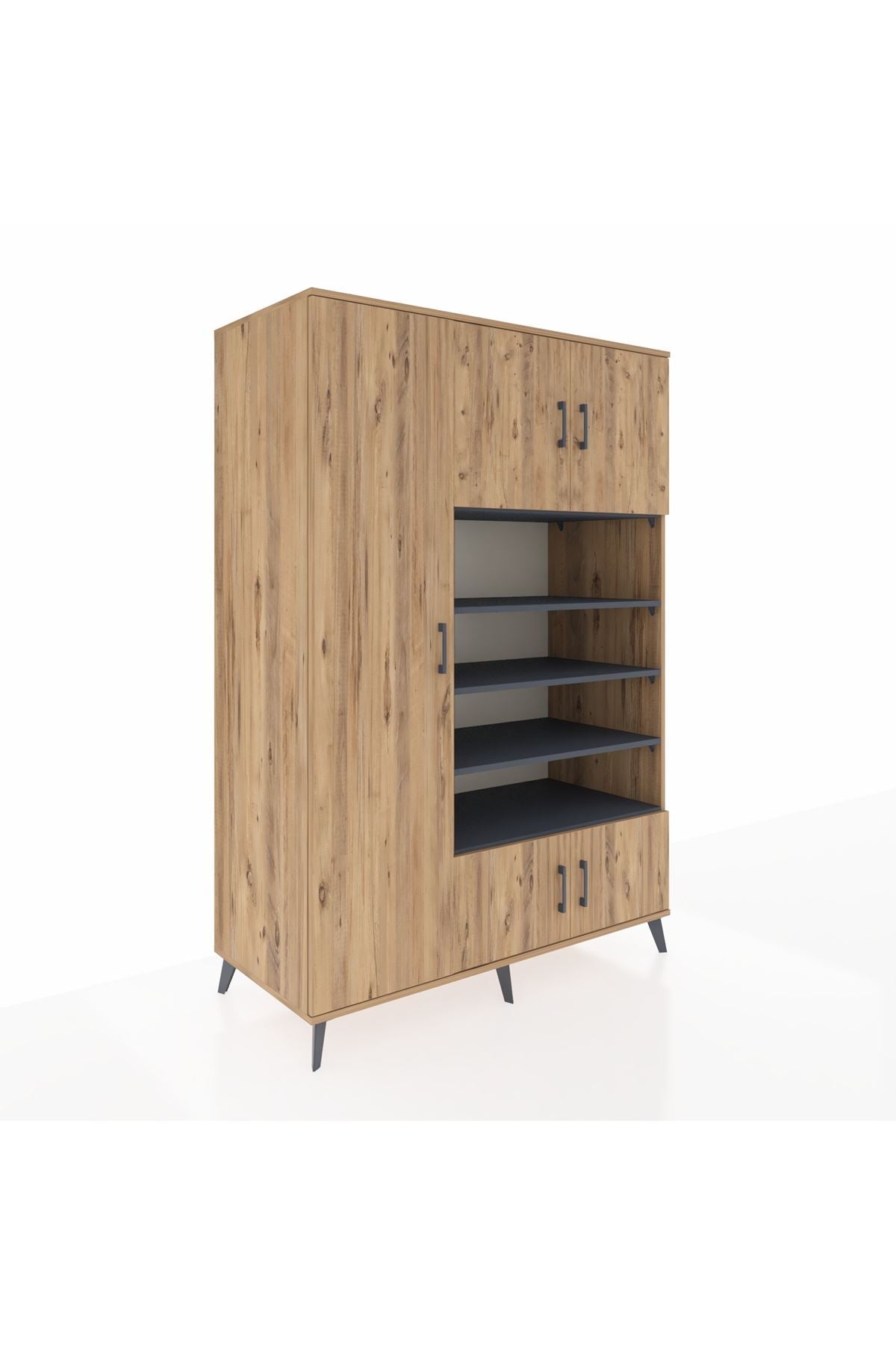 Kronos Dolap 10 Raflı 5 Kapaklı 132x59x195 Çam-Çam/Antrasit