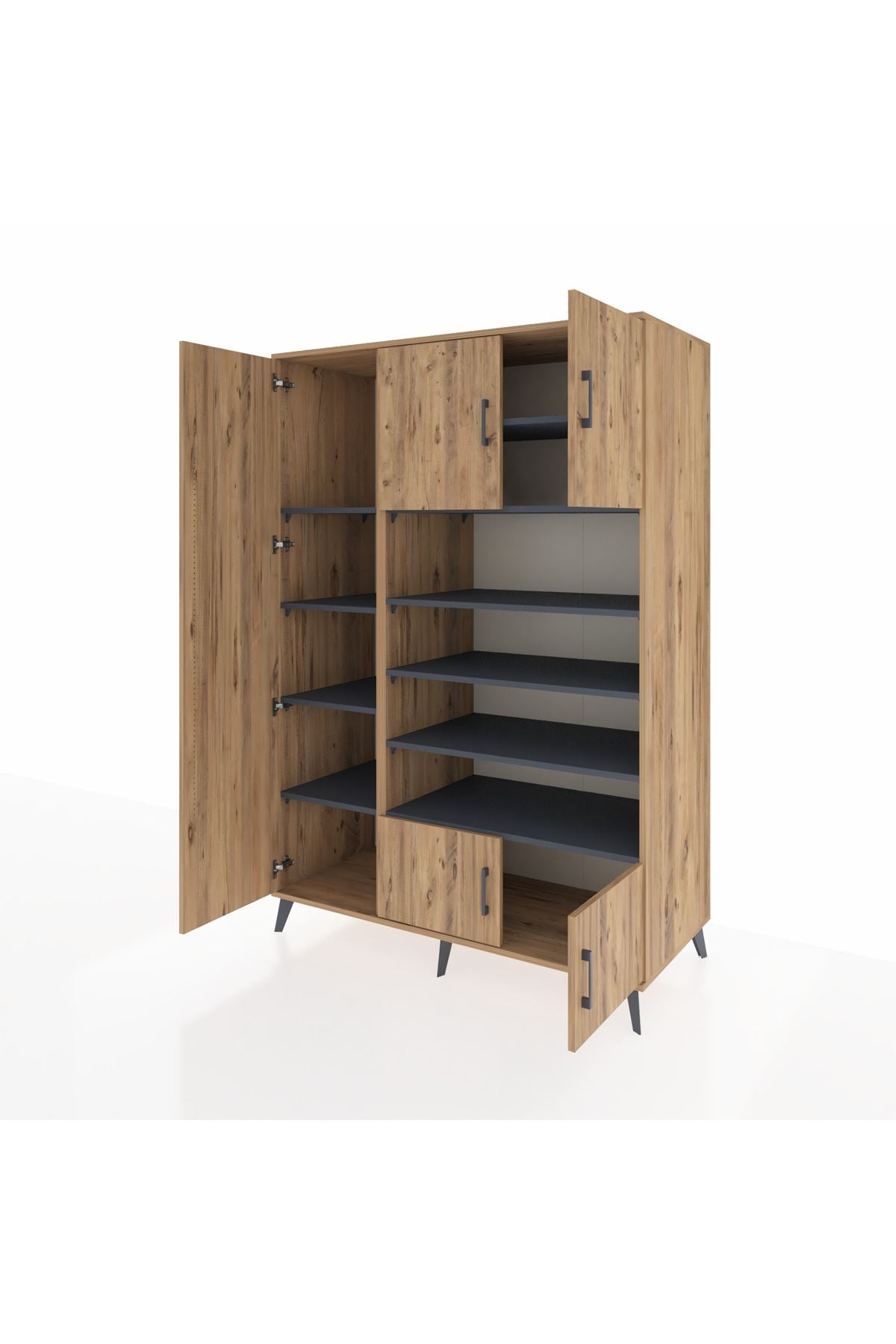 Kronos Dolap 10 Raflı 5 Kapaklı 132x59x195 Çam-Çam/Antrasit