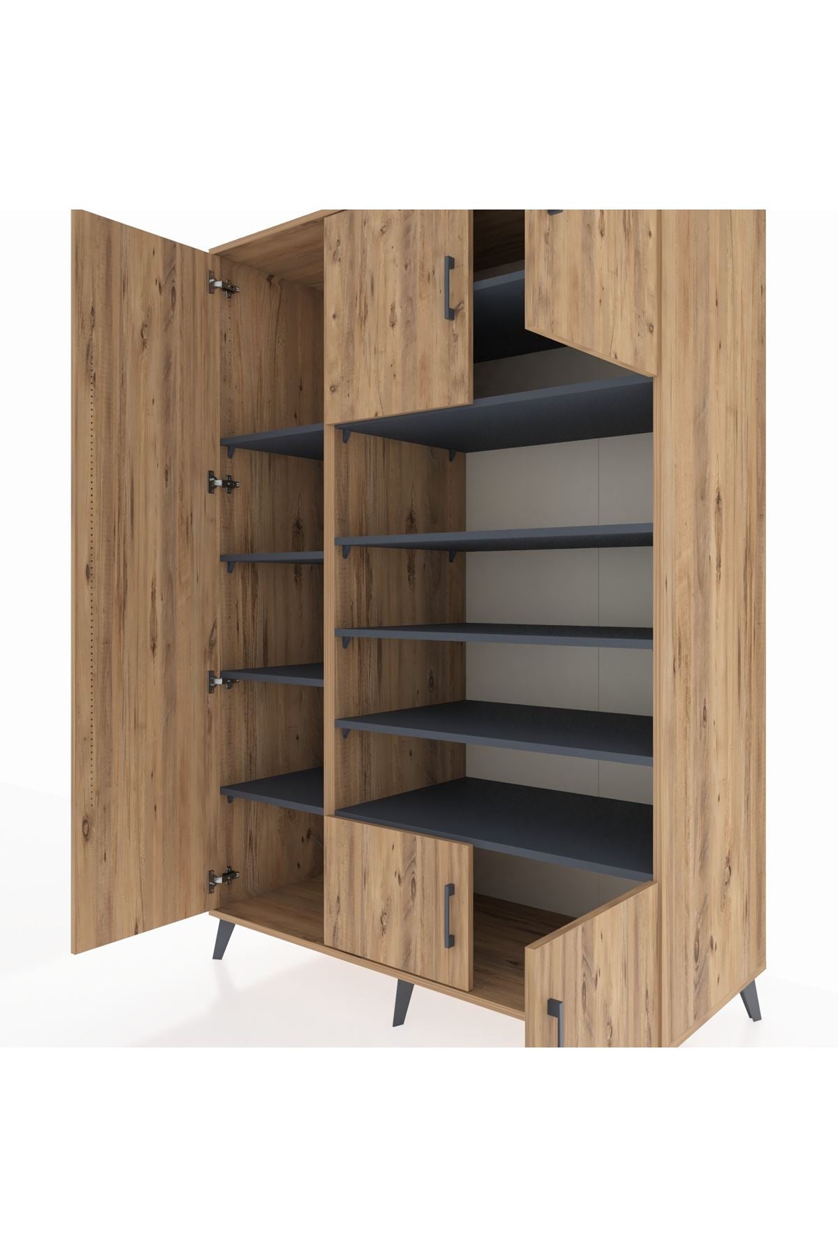 Kronos Dolap 10 Raflı 5 Kapaklı 132x59x195 Çam-Çam/Antrasit