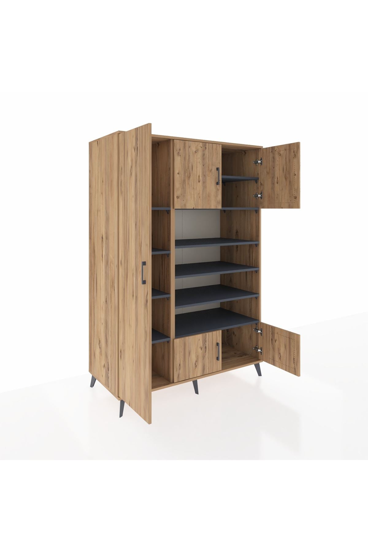 Kronos Dolap 10 Raflı 5 Kapaklı 132x59x195 Çam-Çam/Antrasit