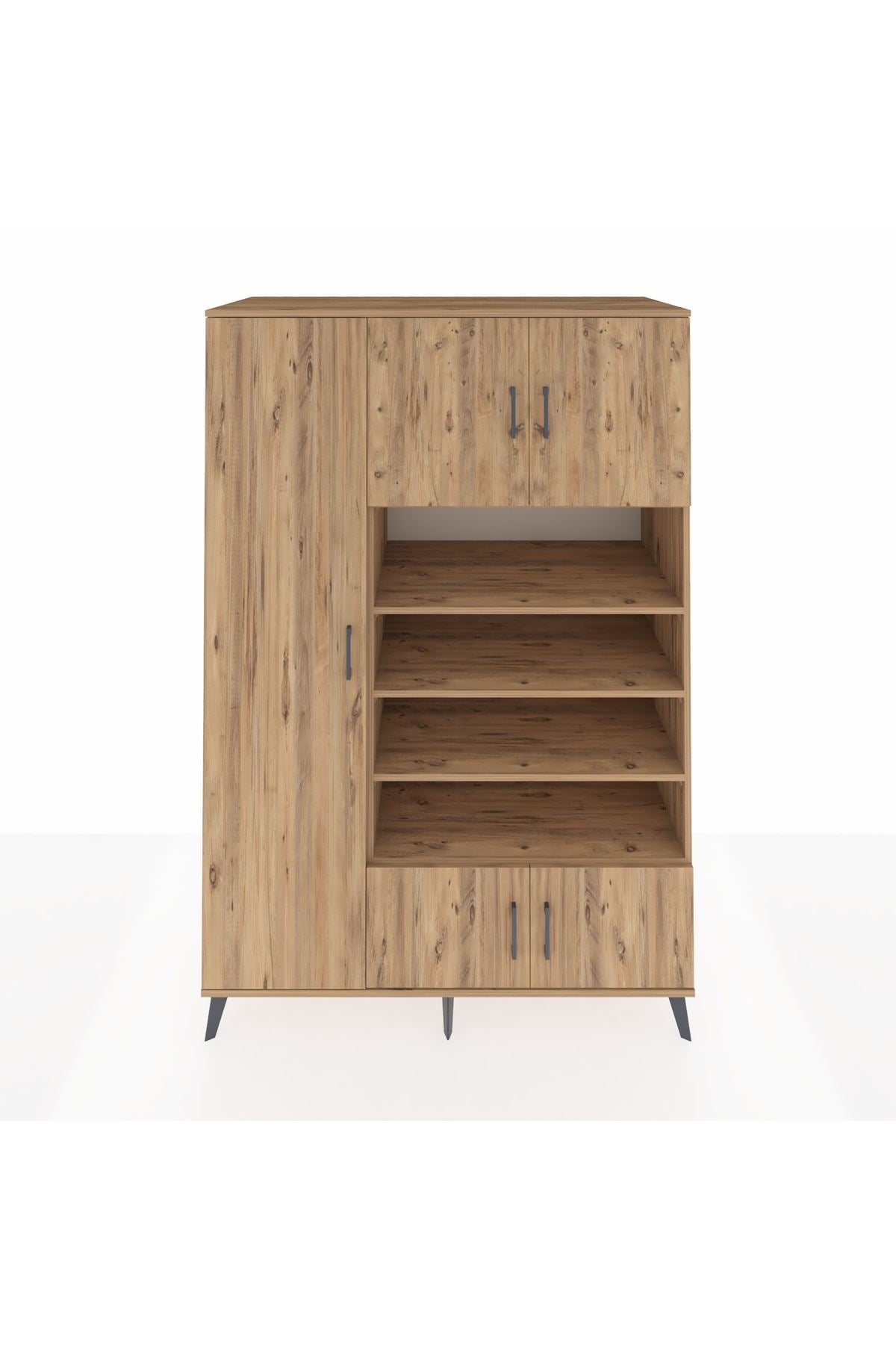 Kronos Dolap 10 Raflı 5 Kapaklı 132x59x195 Çam-Çam/Çam