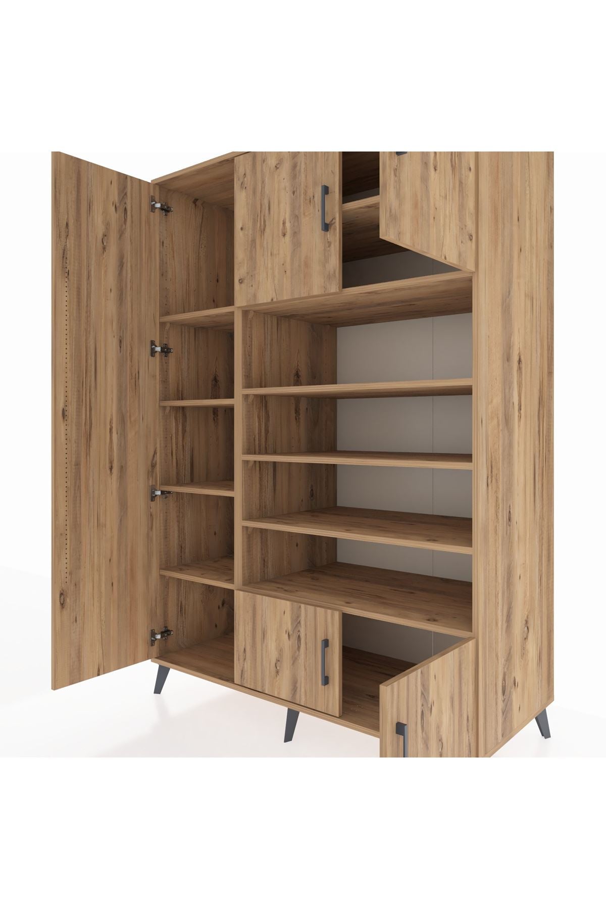 Kronos Dolap 10 Raflı 5 Kapaklı 132x59x195 Çam-Çam/Çam