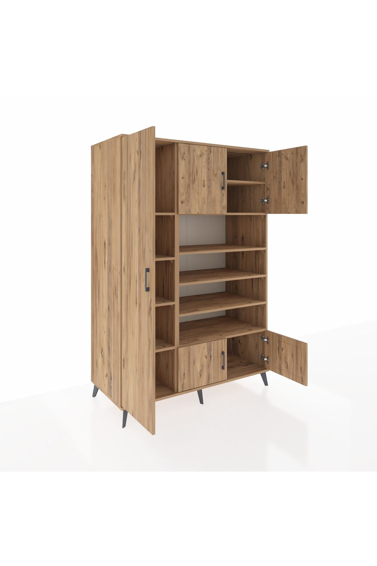 Kronos Dolap 10 Raflı 5 Kapaklı 132x59x195 Çam-Çam/Çam