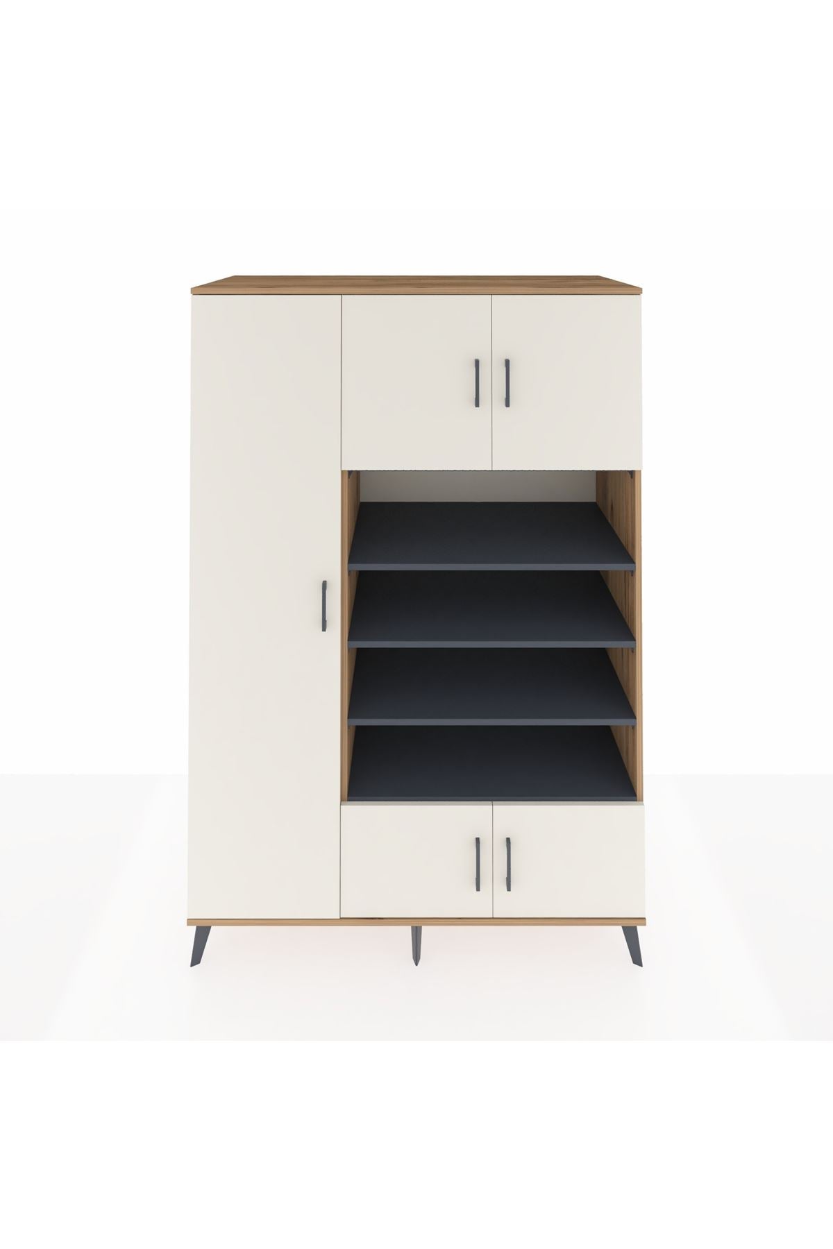 Kronos Dolap 10 Raflı 5 Kapaklı 132x59x195 Çam-Aytaşı/Antrasit