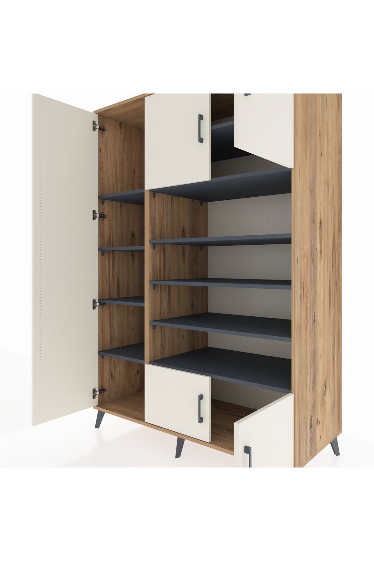 Kronos Dolap 10 Raflı 5 Kapaklı 132x59x195 Çam-Aytaşı/Antrasit