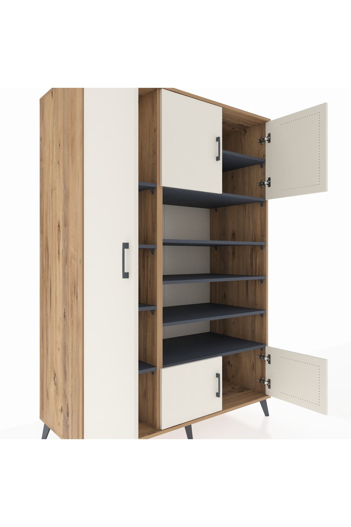 Kronos Dolap 10 Raflı 5 Kapaklı 132x59x195 Çam-Aytaşı/Antrasit