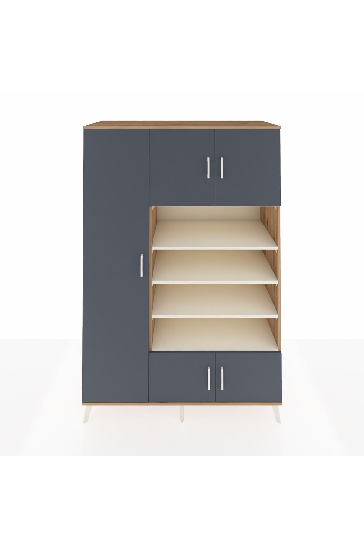 Kronos Dolap 10 Raflı 5 Kapaklı 132x59x195 Çam-Antrasit/Aytaşı