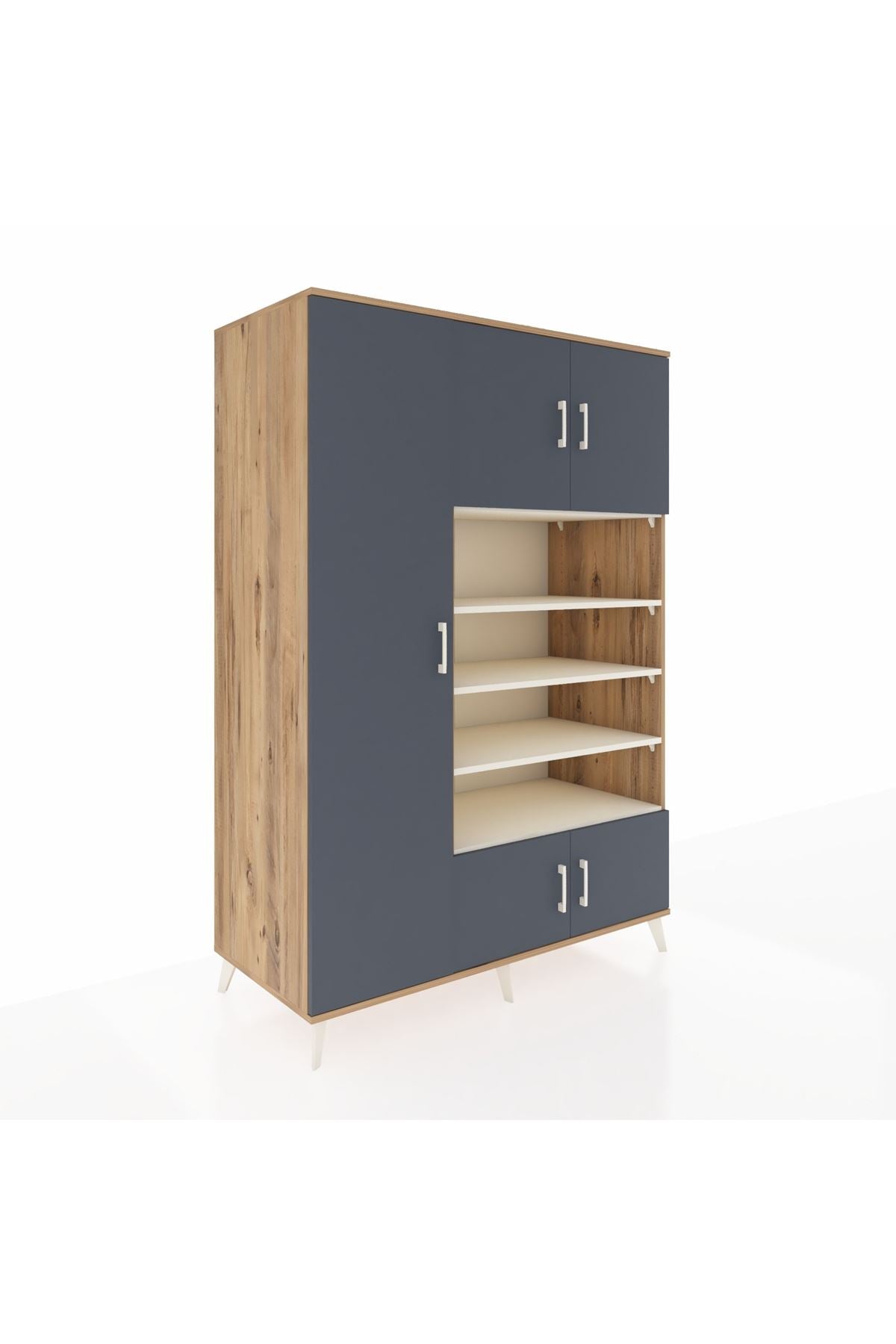 Kronos Dolap 10 Raflı 5 Kapaklı 132x59x195 Çam-Antrasit/Aytaşı