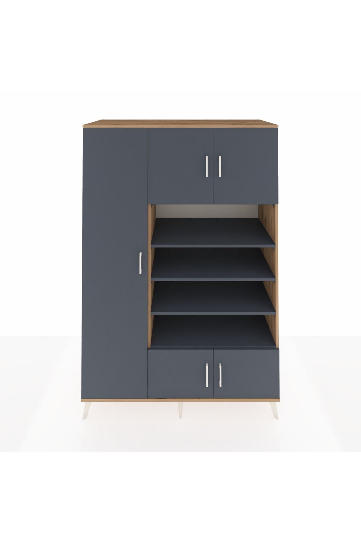 Kronos Dolap 10 Raflı 5 Kapaklı 132x59x195 Çam-Antrasit/Antrasit