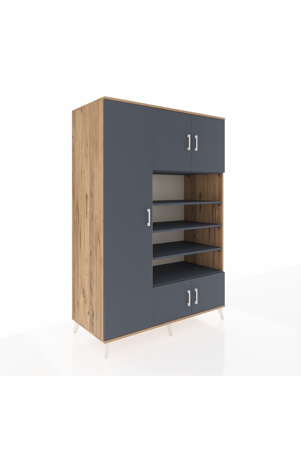 Kronos Dolap 10 Raflı 5 Kapaklı 132x59x195 Çam-Antrasit/Antrasit