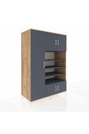 Kronos Dolap 10 Raflı 5 Kapaklı 132x59x195 Çam-Antrasit/Antrasit