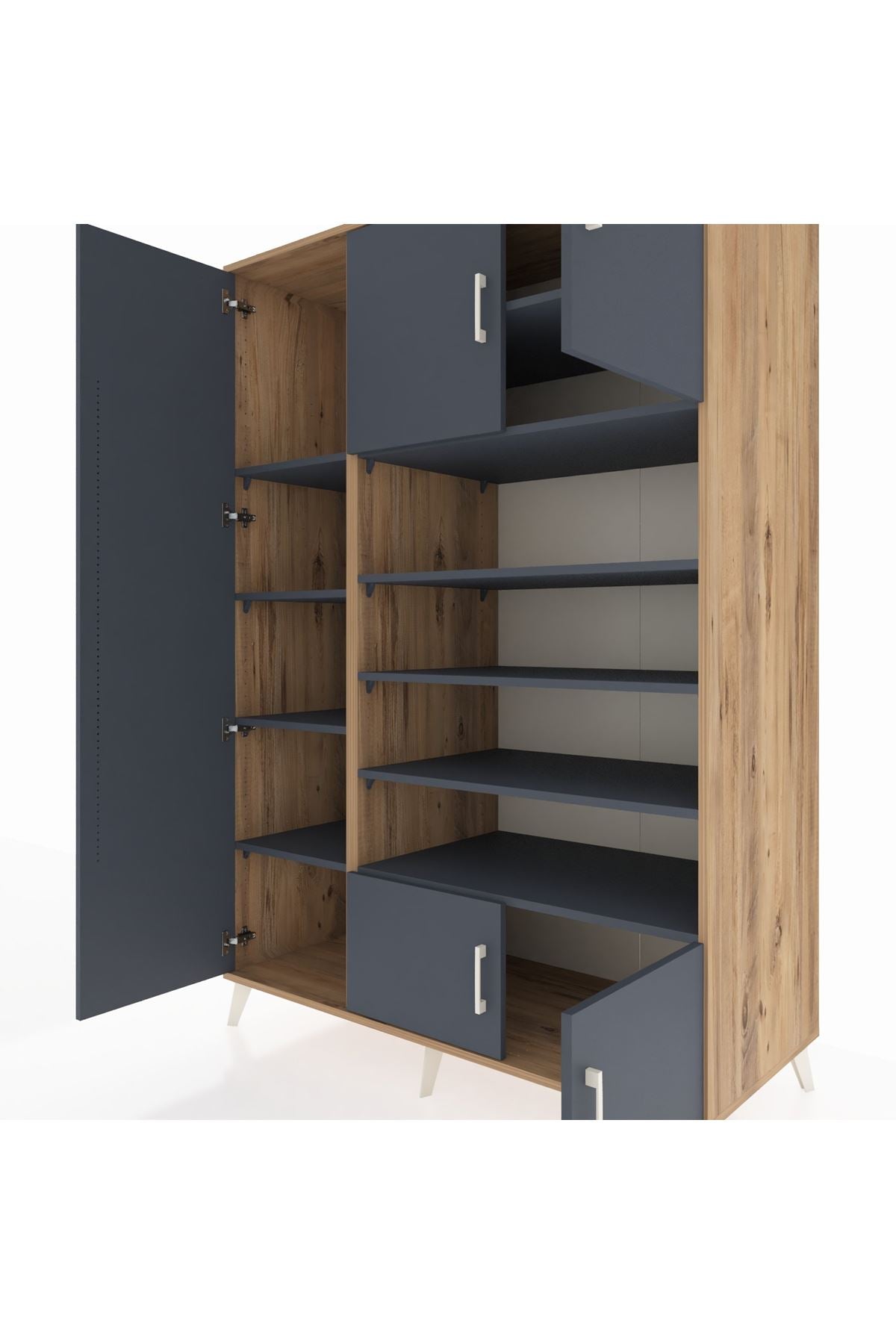 Kronos Dolap 10 Raflı 5 Kapaklı 132x59x195 Çam-Antrasit/Antrasit