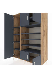 Kronos Dolap 10 Raflı 5 Kapaklı 132x59x195 Çam-Antrasit/Antrasit