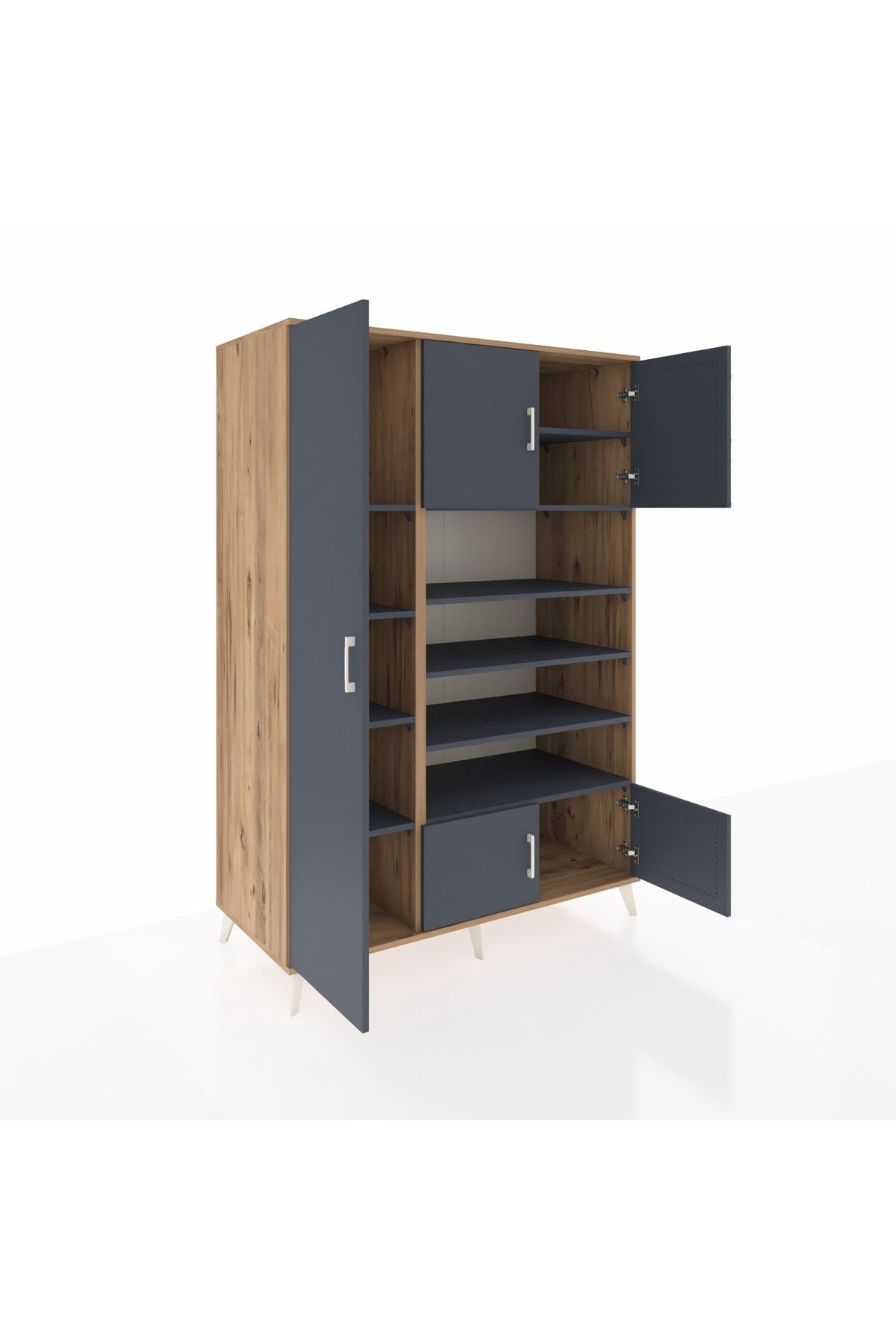 Kronos Dolap 10 Raflı 5 Kapaklı 132x59x195 Çam-Antrasit/Antrasit