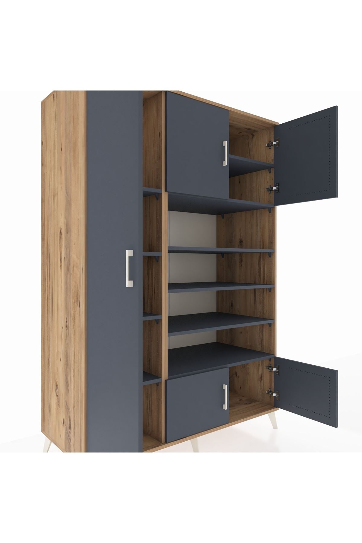 Kronos Dolap 10 Raflı 5 Kapaklı 132x59x195 Çam-Antrasit/Antrasit