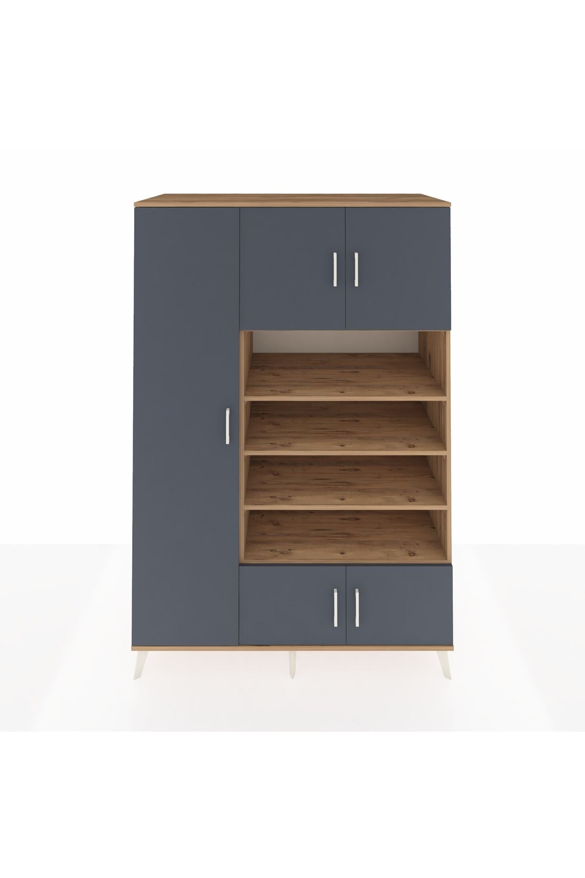 Kronos Dolap 10 Raflı 5 Kapaklı 132x59x195 Çam-Antrasit/Çam