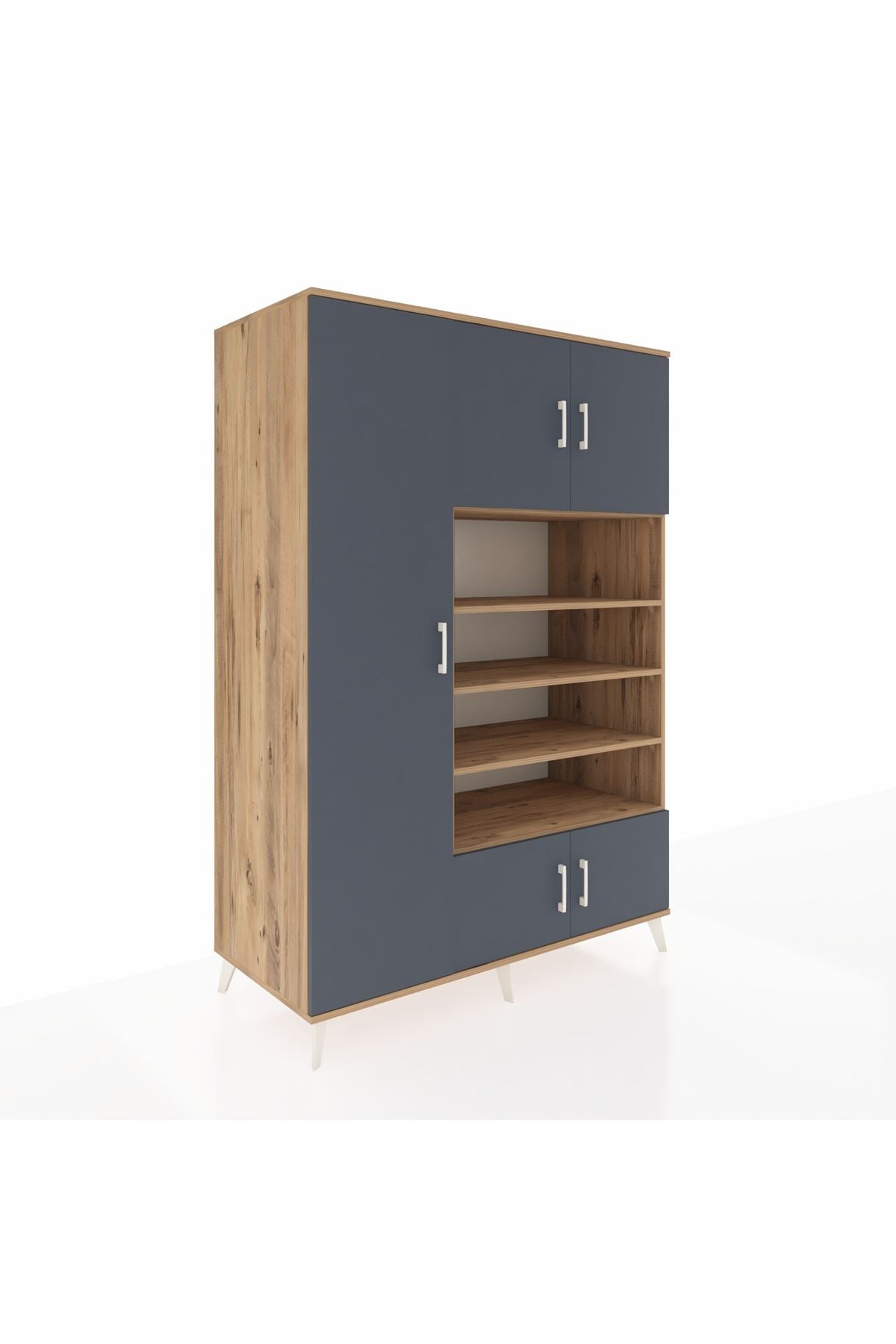 Kronos Dolap 10 Raflı 5 Kapaklı 132x59x195 Çam-Antrasit/Çam