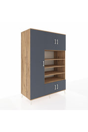 Kronos Dolap 10 Raflı 5 Kapaklı 132x59x195 Çam-Antrasit/Çam