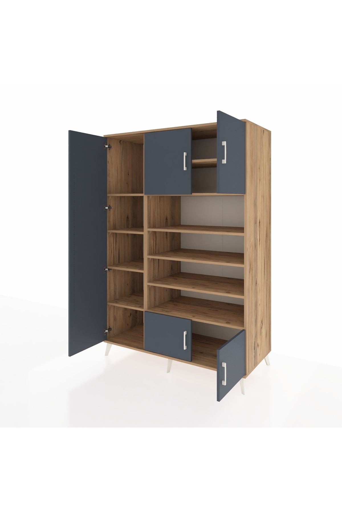 Kronos Dolap 10 Raflı 5 Kapaklı 132x59x195 Çam-Antrasit/Çam