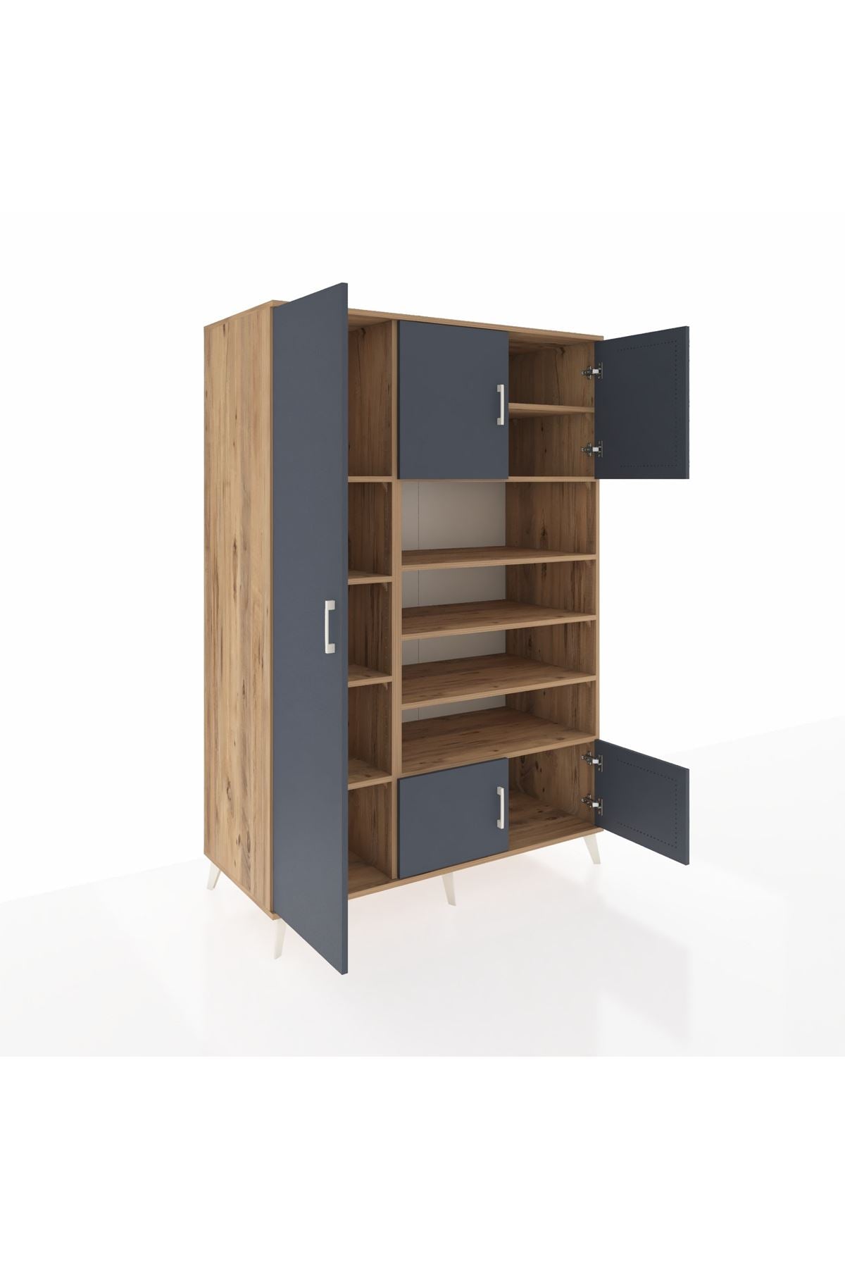 Kronos Dolap 10 Raflı 5 Kapaklı 132x59x195 Çam-Antrasit/Çam