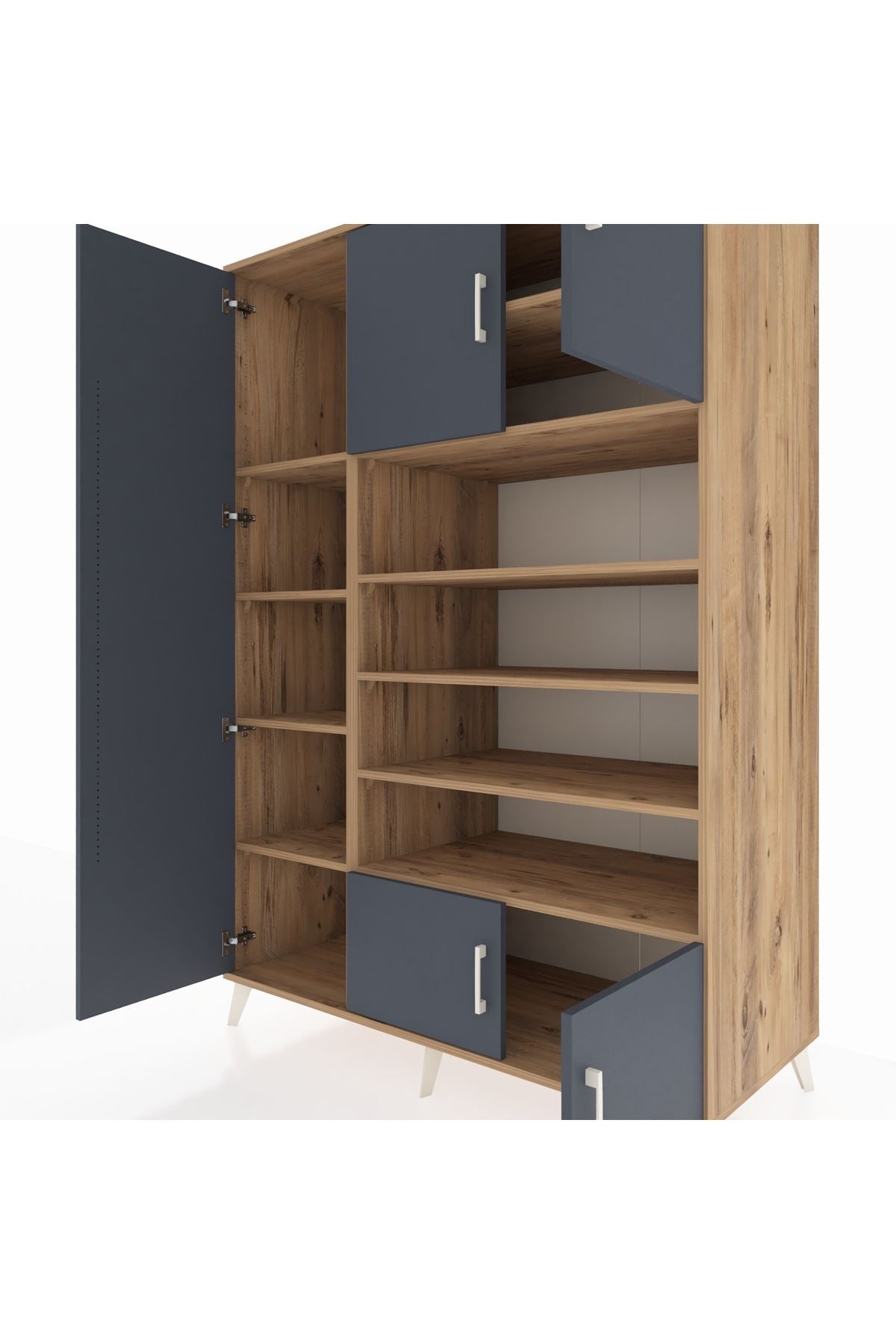 Kronos Dolap 10 Raflı 5 Kapaklı 132x59x195 Çam-Antrasit/Çam