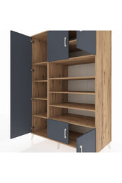 Kronos Dolap 10 Raflı 5 Kapaklı 132x59x195 Çam-Antrasit/Çam