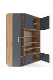 Kronos Dolap 10 Raflı 5 Kapaklı 132x59x195 Çam-Antrasit/Çam