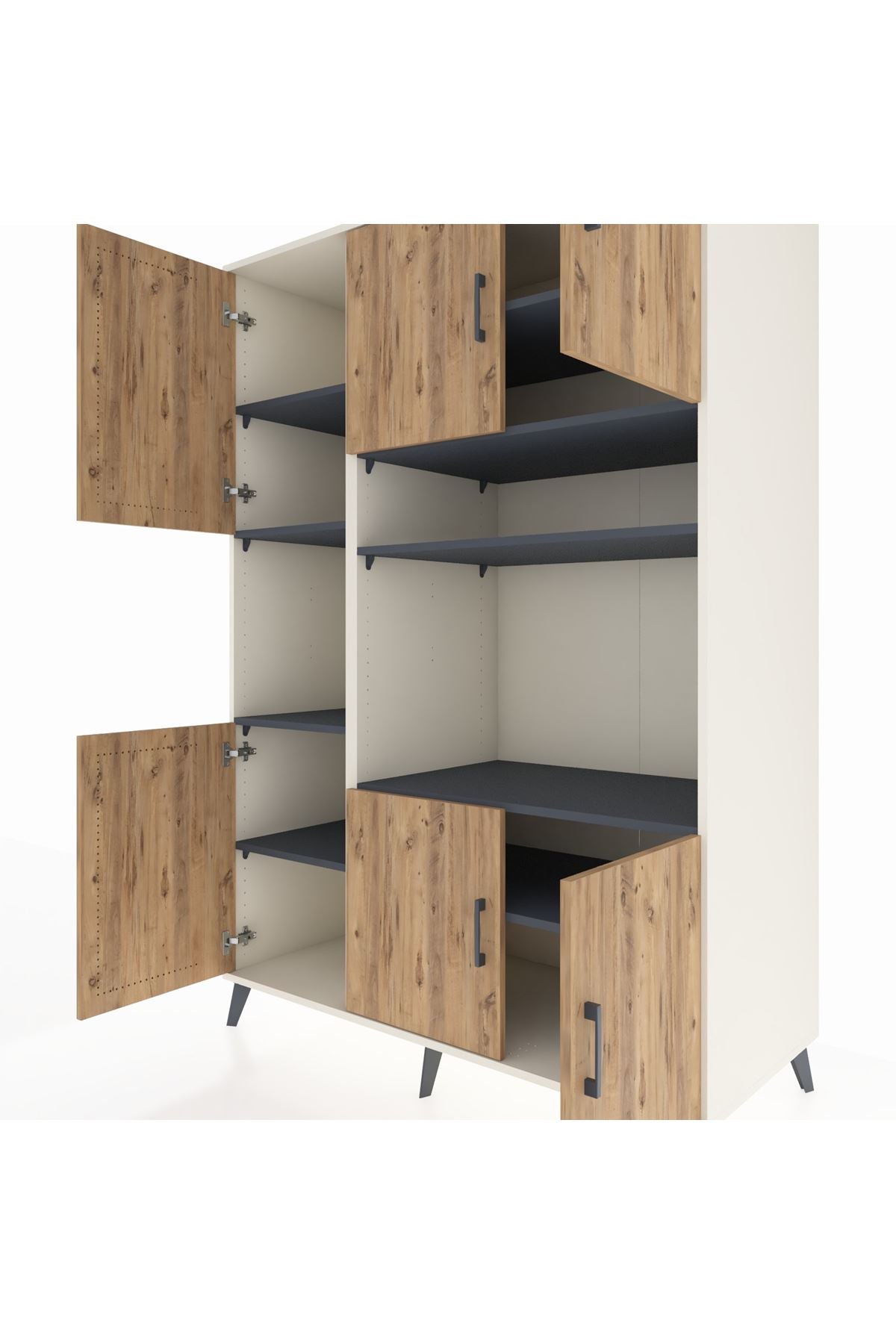 Kronos Dolap 9 Raflı 6 Kapaklı 132x59x195 Aytaşı-Çam/Antrasit